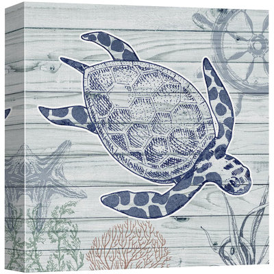 Marine Lifes In The Sea SeaTurtle Swims In Ocean On Canvas Print