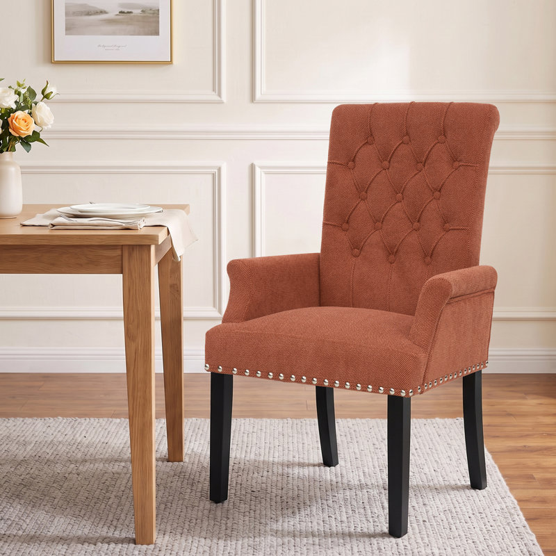 Amdad Tufted Linen Arm Chair, Orange, Black, Linen
