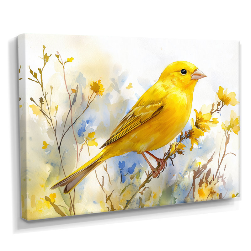 Iselis Finch, oiseau sur une tige de fleur sauvage IV - oiseau, art mural, H 30 po x l 40 po, Toile tendue, Ne s’applique pas