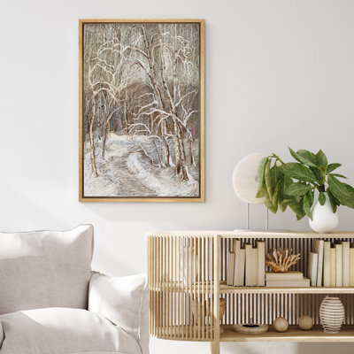 Brown Rustic Forest Winter Landscape Country Farmhouse Antique Framed Canvas Print Wall Art