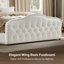  Lit double tapissier avec 4 tiroirs Maber, lit plateforme avec rangement et 2 tables de chevet, lit à oreilles en velours, aucun sommier requis, beige-97587620-97587622
