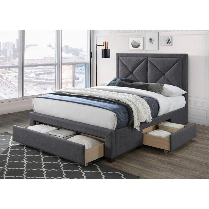 Hariz Upholstered Storage Bed, Double (4'6), Dark Grey