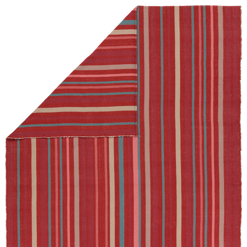 Etha Striped Red/Blue/Cream Area Rug, Rectangle 4' x 6'