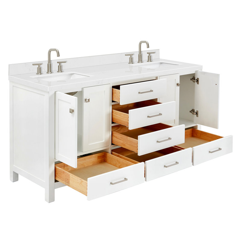  Meuble-lavabo double 66,25 po avec comptoir, Rectangular, White / Brushed Nickel