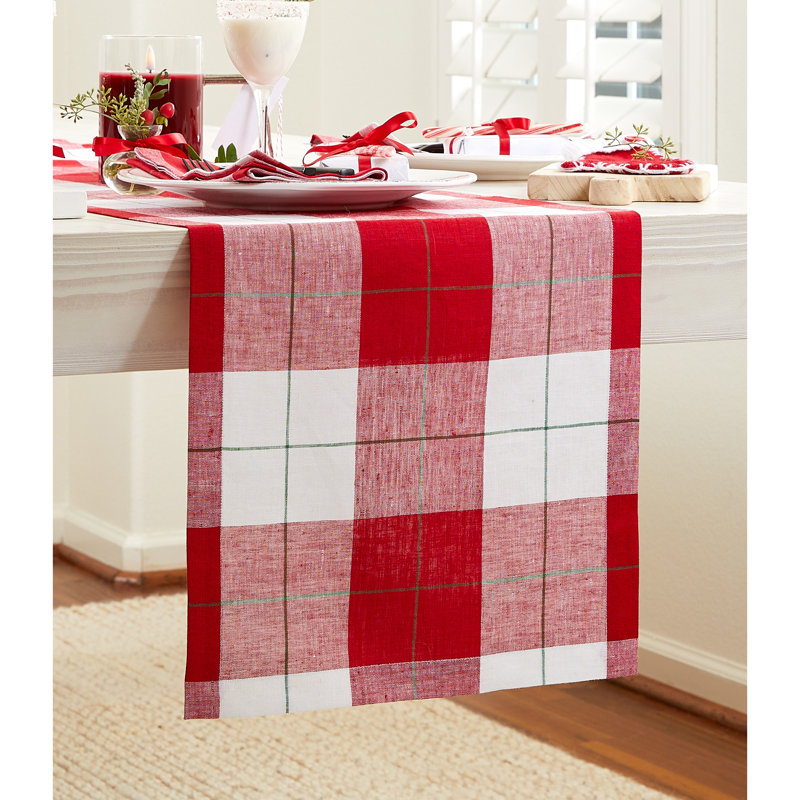 Very Merry Plaid - 100% Pure Linen Christmas Table Runner, 72" x 14"