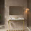 Lavabo de console de salle de bain 48 po, meuble-lavabo mural en céramique blanc avec 3 trous de robinet, support en acier inoxydable, couleur or et meuble-lavabo Scratch, haute performance