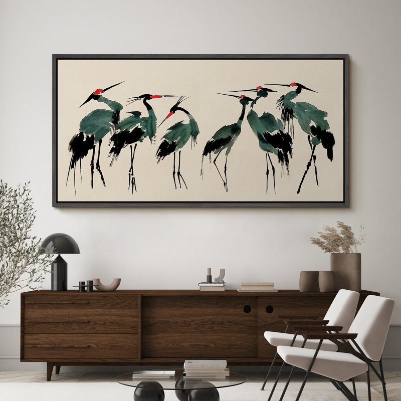 «Crane Heron Bird», impression sur toile très grande, Impression encadrée flottante sans passe-partout, H 30 po x l 60 po