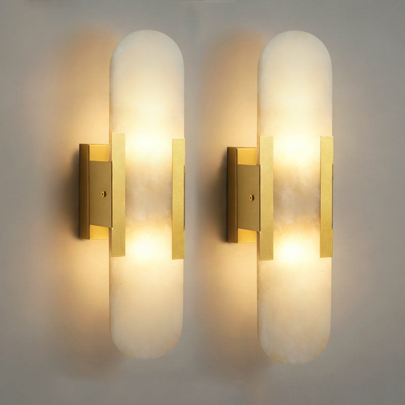 Applique murale 13,78 po à intensité variable avec abat-jour albâtre, applique murale moderne 2 lumières avec ampoules G9