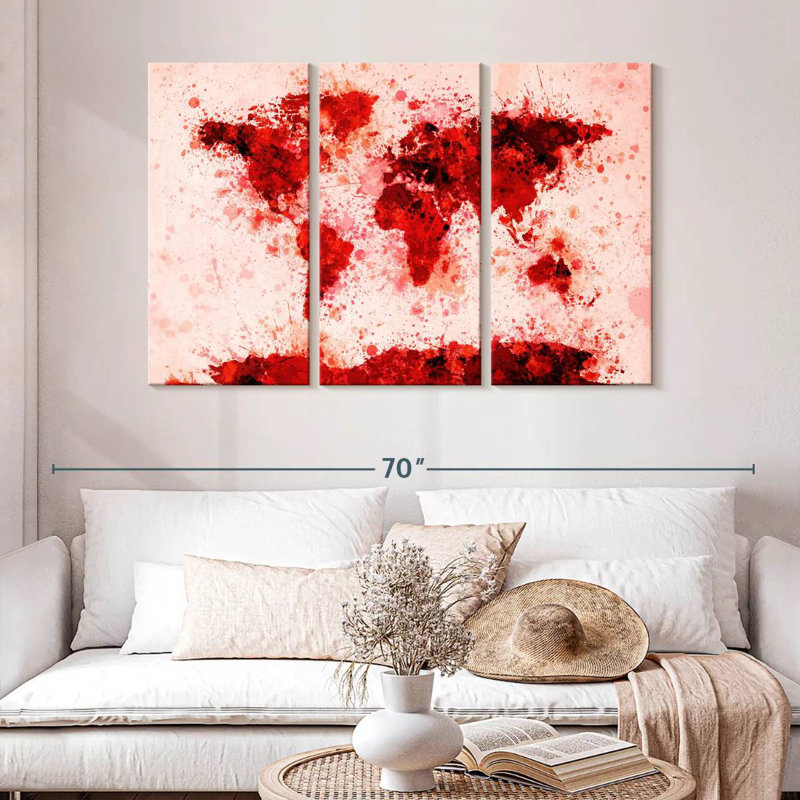Aliaz World Map Paint Splashes Red, 32" H x 50" W