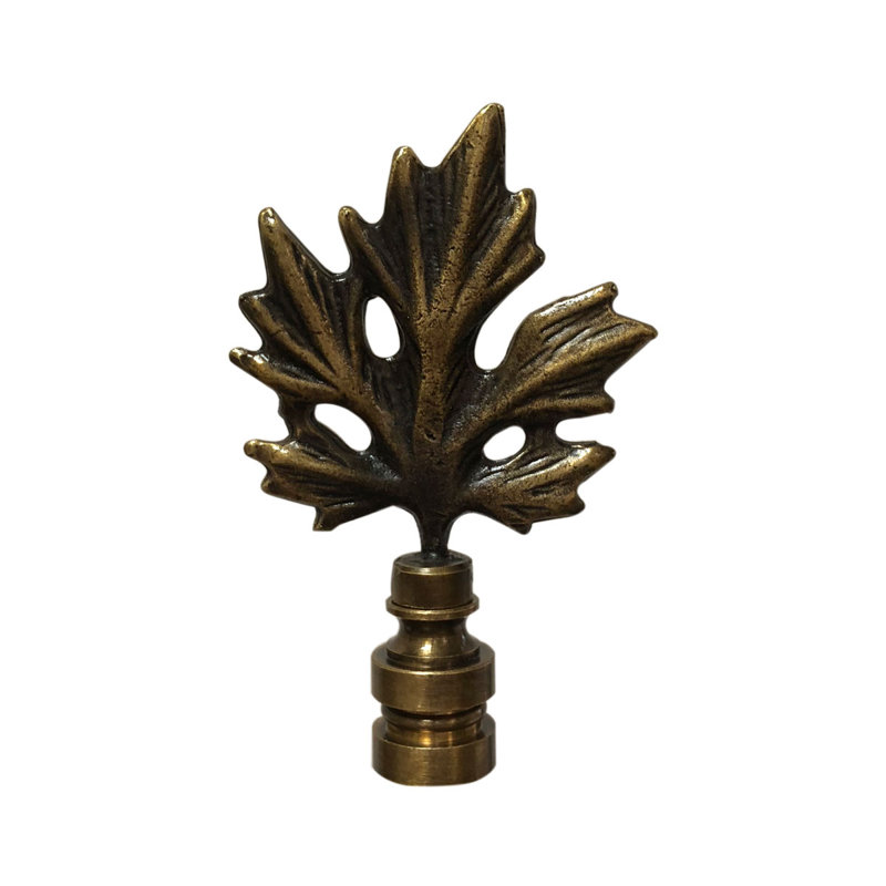 Maple Leaf Lamp Finial, Antique Brass