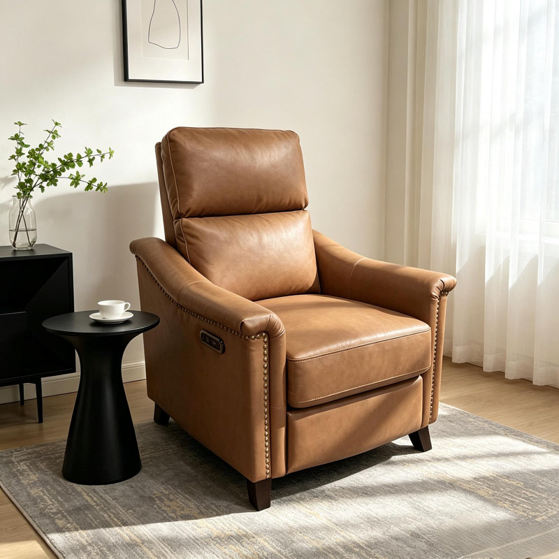 Fauteuil inclinable électrique pivotant en cuir véritable Porter, Light Camel Leather Match
