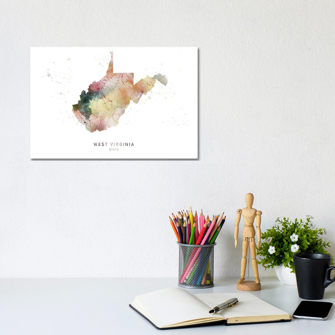 West Virginia Watercolour State Map - Wrapped Canvas Graphic Art
