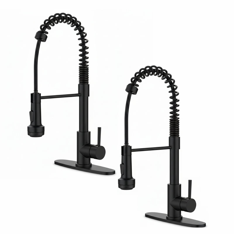 Commercial Spring Pull Down Kitchen Faucet(Set of 2), Matte Black
