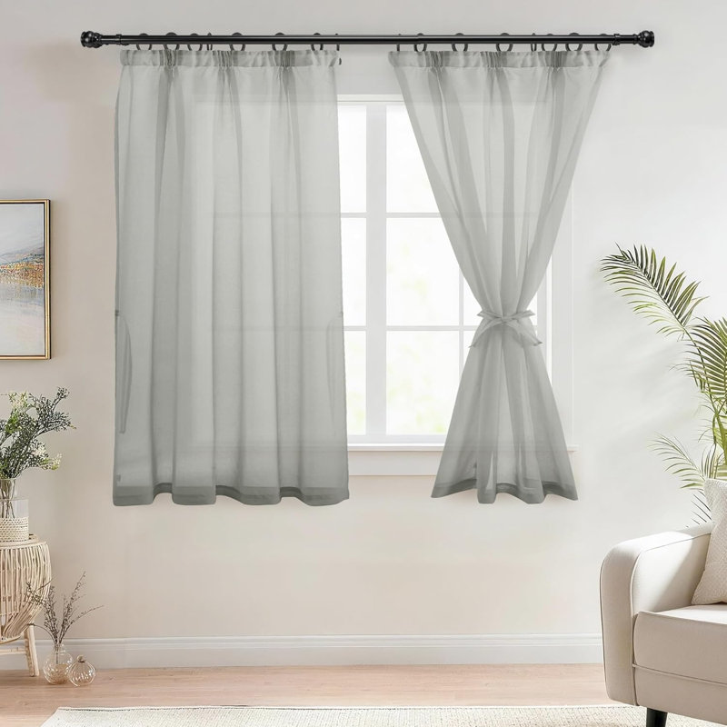 Semi Sheer Curtain Panel Pair, Grey, 117 cm Width x 137 cm Drop