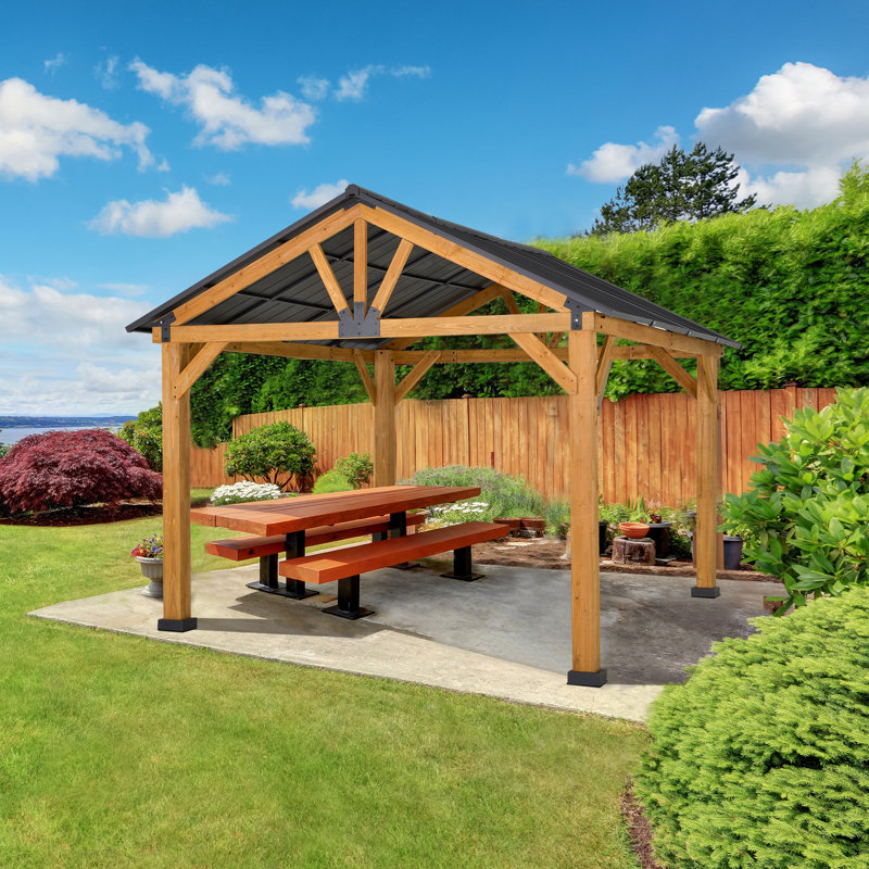 Large Natural Wood and Steel Outdoor Patio Gazebo