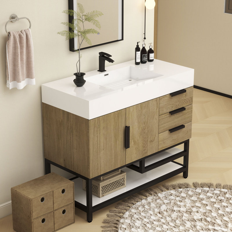 Finition du meuble-lavabo sur pied simple de base 42 po Jessica: Noir lustré, Chêne blanc