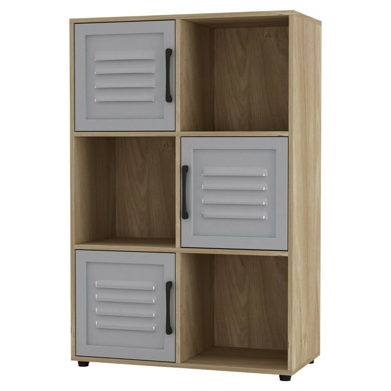 Berring 90.5cm H x 60cm W Cube Bookcase, Oak/Grey