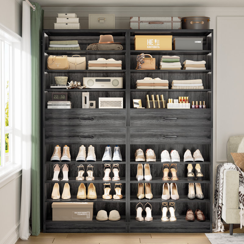 Armoire de rangement pour chaussures 40 paires, étagère à chaussures à 10 niveaux avec tiroirs, Grey Oak