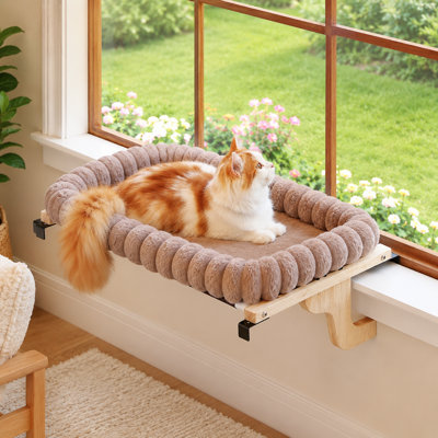 Orthopedic Cat Window Perch With Four Sided Bolster And Hardwood Metal Frame