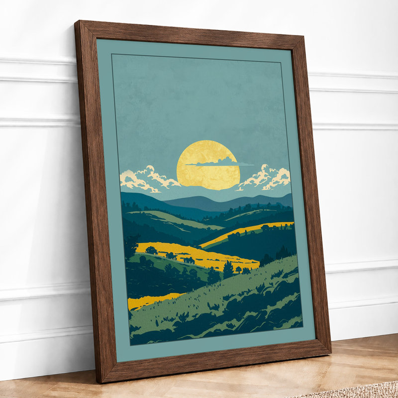 Golden Sun Over Fields Minimalist - Framed Print, Walnut, A3 - 42.0 x 29.7 cm