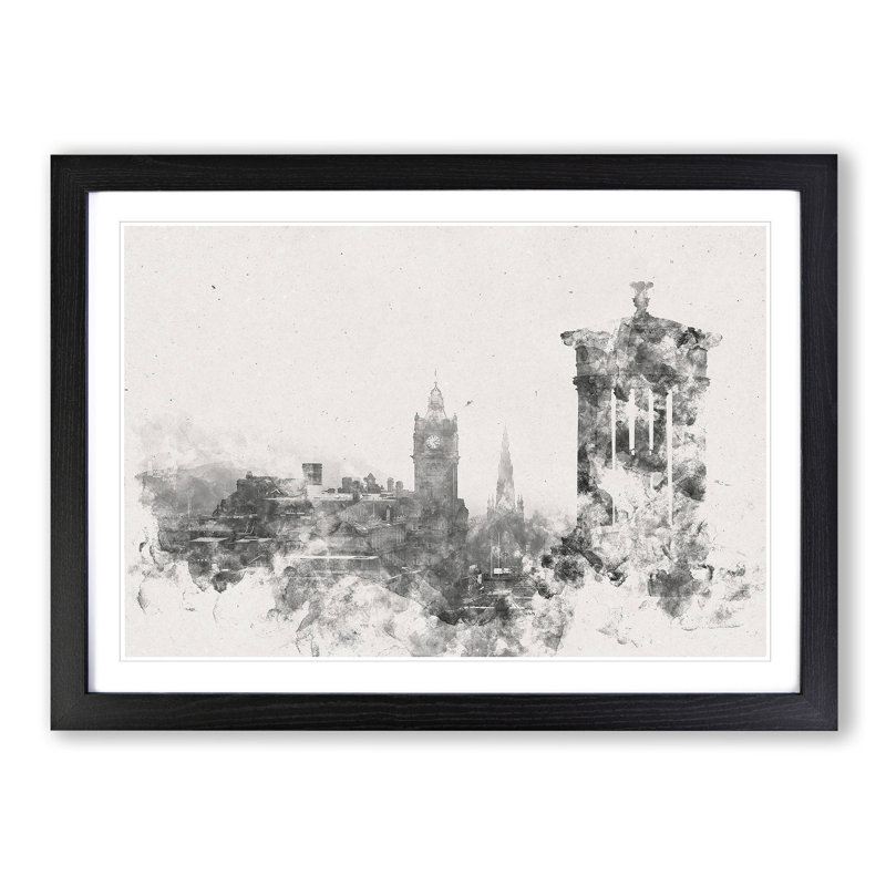 View of Edinburgh Skyline - Picture Frame Painting Print on MDF, 24cm H x 33cm W x 2cm D, Black Framed