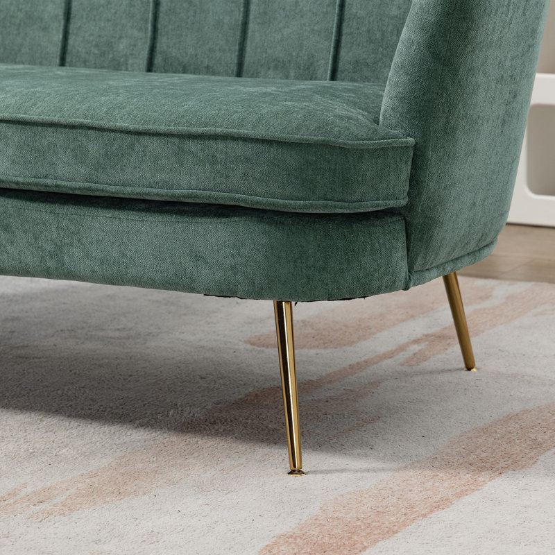 Shay 59.2" Flared Arm Curved Loveseat, Green Chenille