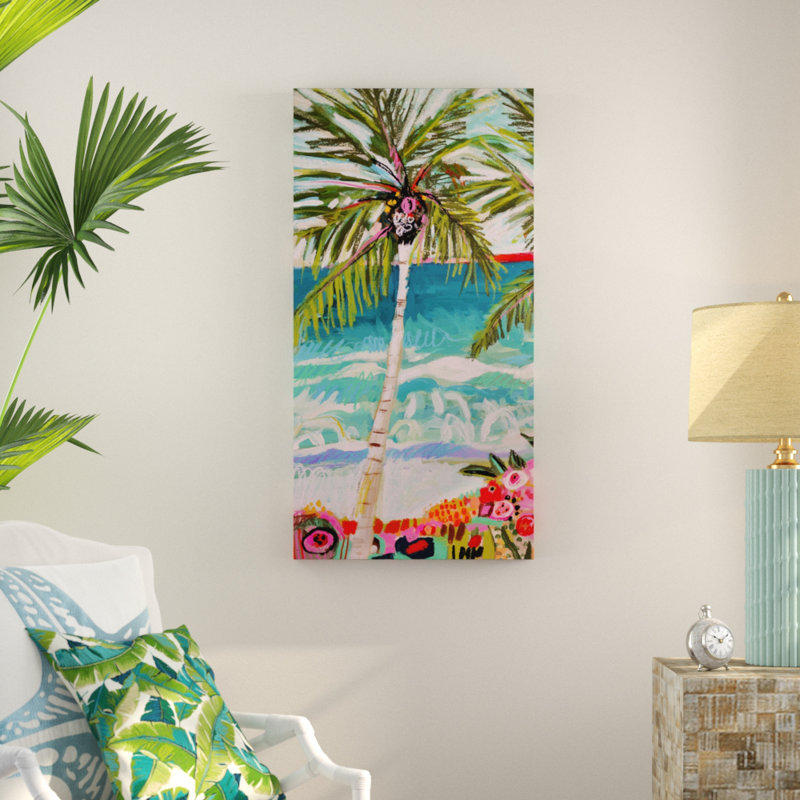 «Palm Tree Wimsy I», peinture sur toile tendue, H 19 po x l 10 po x P 2 po