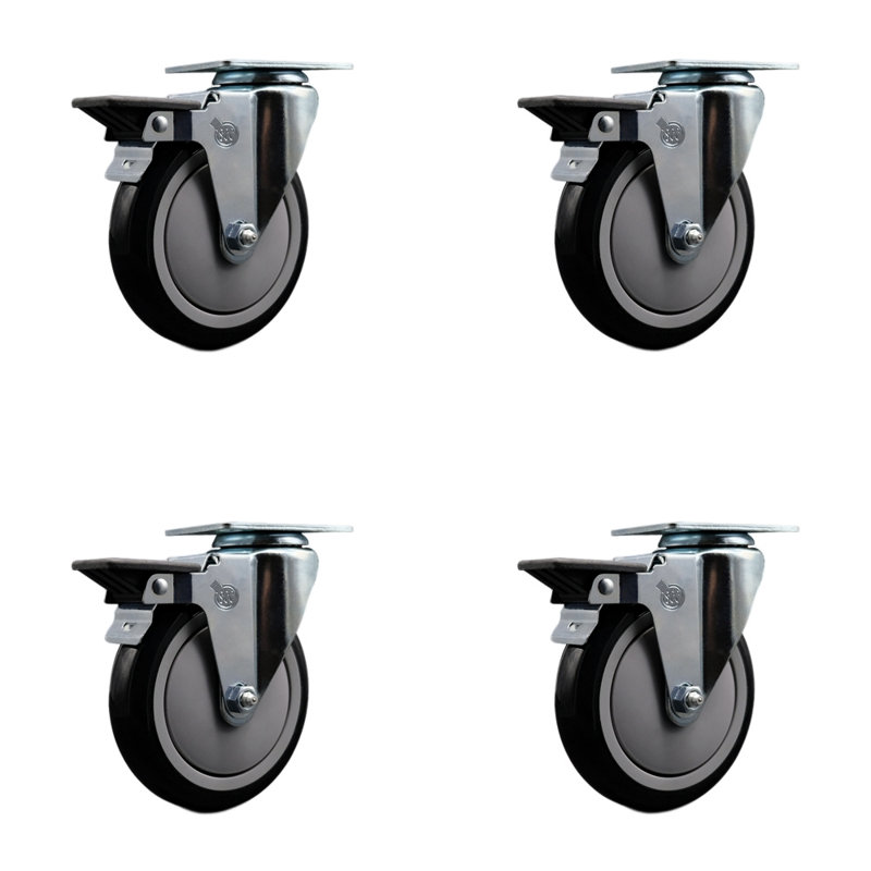 Roulettes de frein pivotantes en poly Posi, Noir