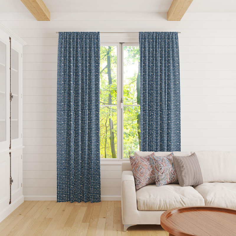 Navy Blue White Geometric Curtains, 50" W x 50" L