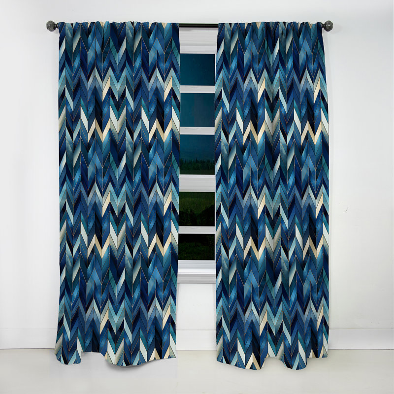 Motif géométrique à chevrons rétro bleu cobalt - Rideau à chevrons - Rideau occultant - 1 panneau, L 52 po x L 108 po