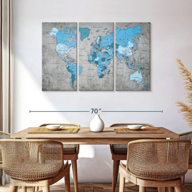 Keiri Geographic World Map II, 36" H x 57" W