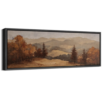 Brown Forest Mountain Landscape Artwork, Neutral Autumn Country Wall Pictures, Giclee Canvas Digital Print Extra Large Framed Wall Art
