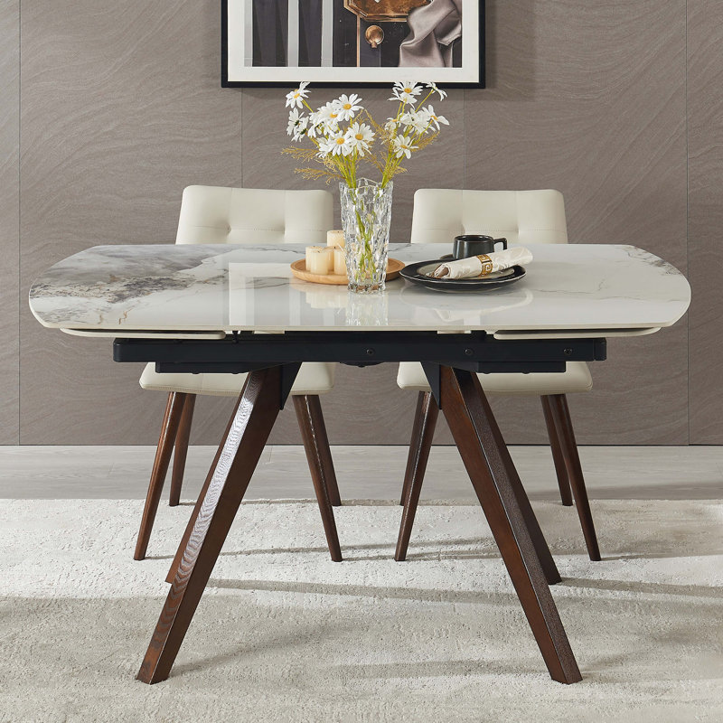 Table escamotable rétractable en imitation de pierre de 55,12 po à 78,74 po pour 6 à 8 personnes