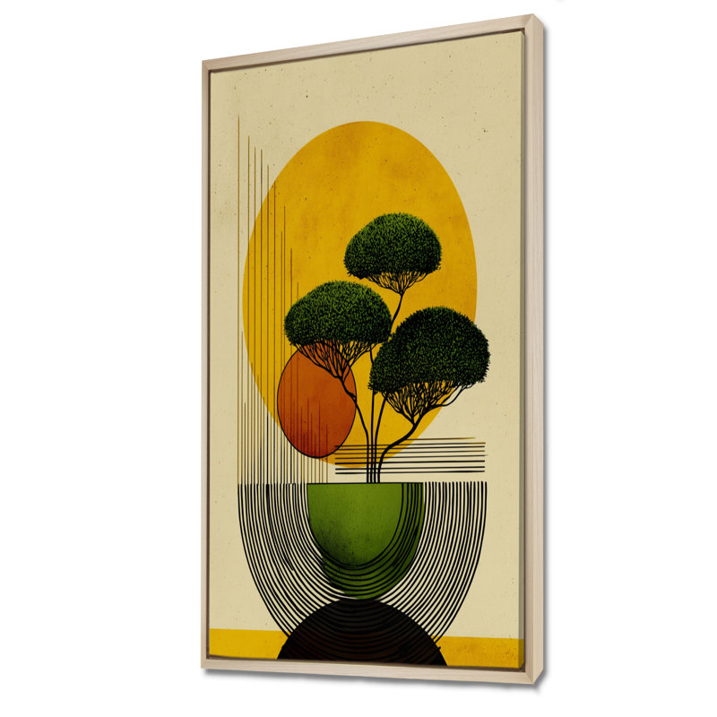«Bonsai», impression sur toile, vert et jaune, H 60 po x l 28 po, Cadre flottant, Natural