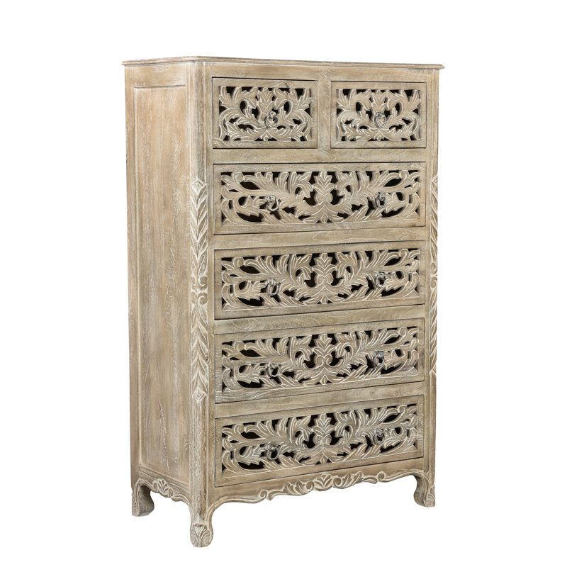 Harleen Solid Wood 35'' W 6 - Drawer Dresser, Limestone Beige
