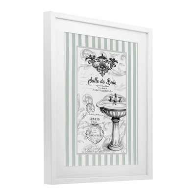 Lavabo de salle de bain French Stripes, impression encadrée sous verre, design avec lettres et doublure