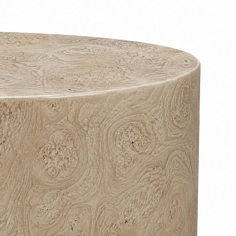 Table basse ronde de 28 po à grain de bois rond, léger et résistant au feu, Noyer clair clair