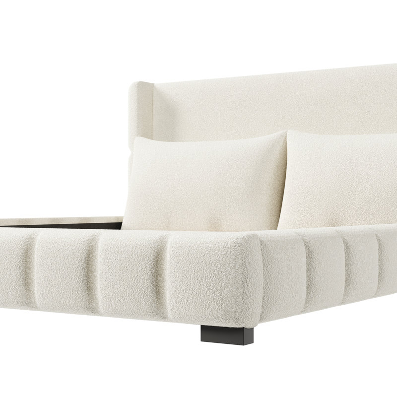 Lit plateforme tapissier avec 2 coussins, Blanc, Très grand lit
