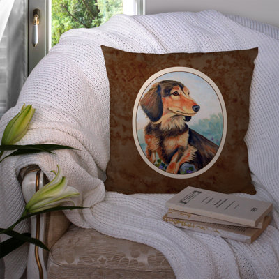  Coussin décoratif à poils longs 14 po chocolat et crème teckel