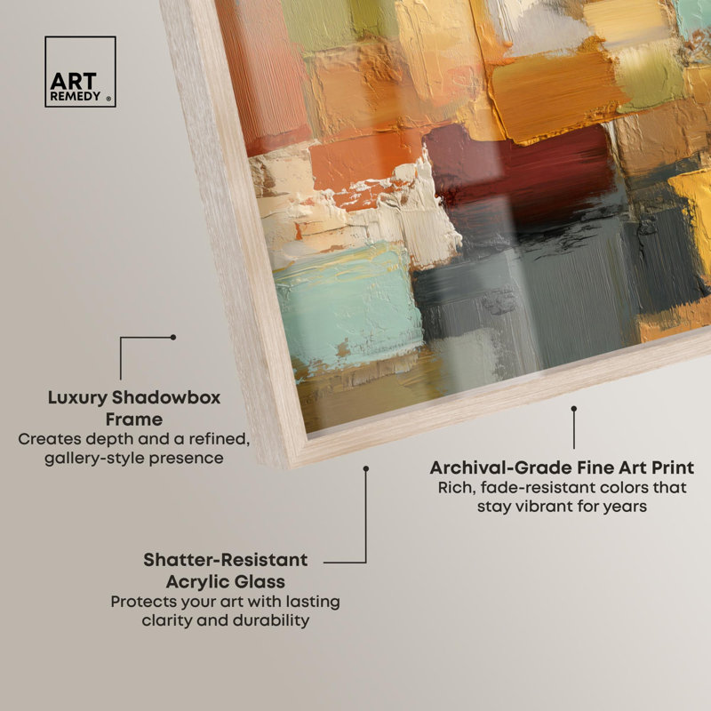 "Urban Patchwork I Shadowbox Print", art mural abstrait par Art Remedy, cadre blond, 16 x 11, H 11 po x l 16 po, Cadre blond
