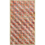 Antique American Folk Art Geometric Log Cabin Squares Design Hooked Rug