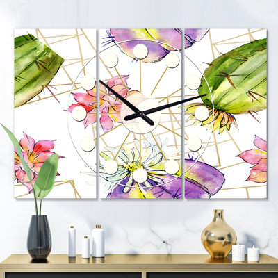 Horloge murale cactus surdimensionnée Mid-Century