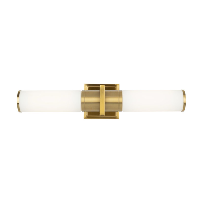 Luminaire pour meuble-lavabo 2 lumières Positano - l 20,8 po - Laiton brossé - Verre blanc, Laiton brossé, Blanc