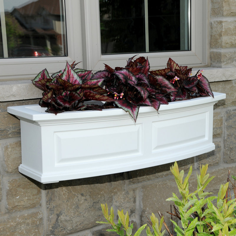 Mayne Nantucket 3ft Self-Watering Window Box with Steel Wall Mount Brackets, 10" H x 36" W x 11.5" D, White