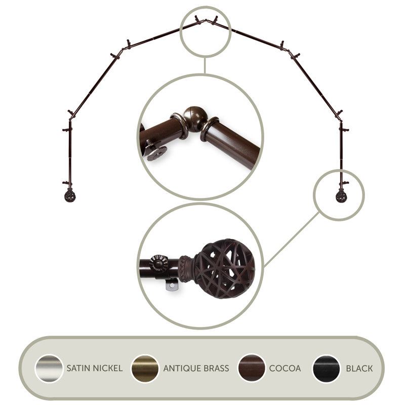 Tringle à rideaux simple à 6 côtés Jalissa, Cacao, 18 à 28 po (de chaque côté)