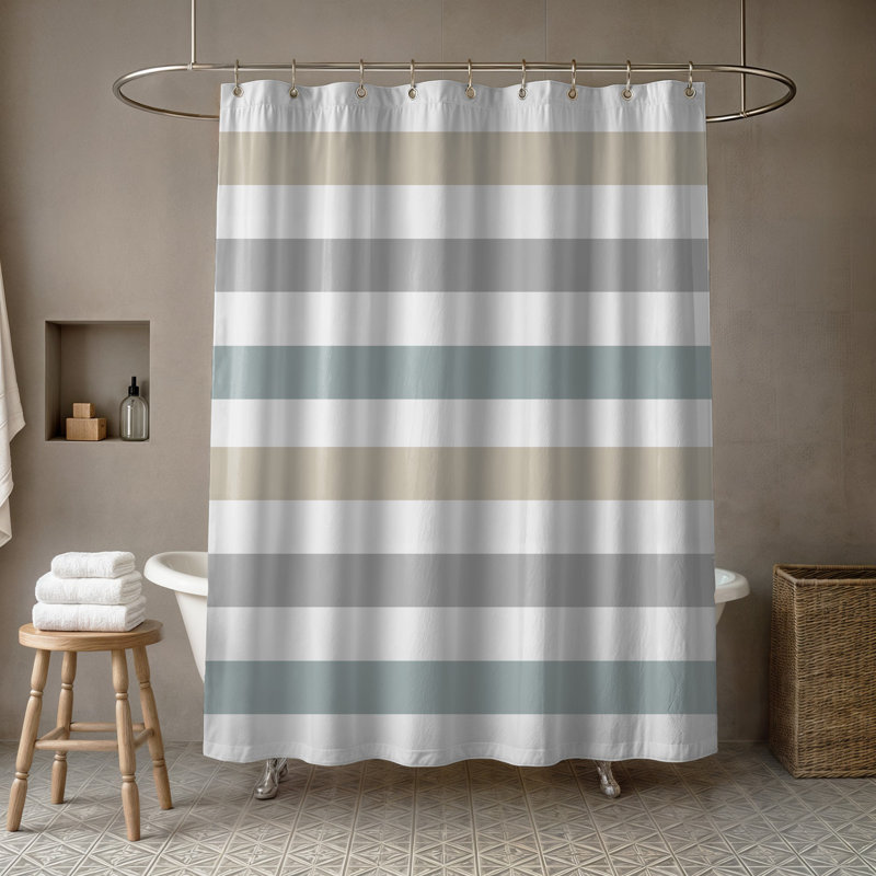 Boucher Striped Single Shower Curtain, Gray/Blue