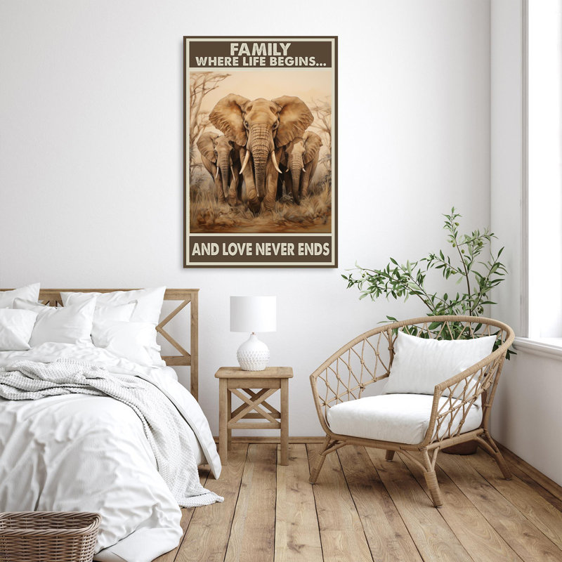 «Elephants And Love Never Ends - 1 pièce Rectangle Elephants And Love Never Ends - 1 pièce Rectangle, impression sur toile tendue