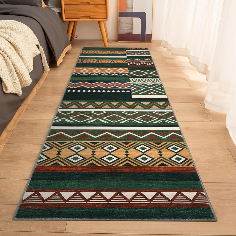Vintage Patchwork Runner Rug 2x6 Washable Grey Runners Hallway Non Slip Geometric Carpet Stain Resistant Tribal Soft Mat Low Pile Foldable