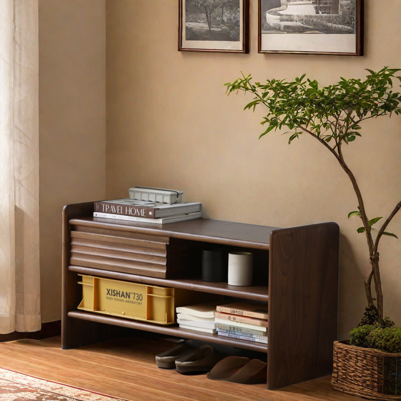 Black Walnut Shoe Changing Stool 6 Pair Solid Wood Shoe Storage Bench