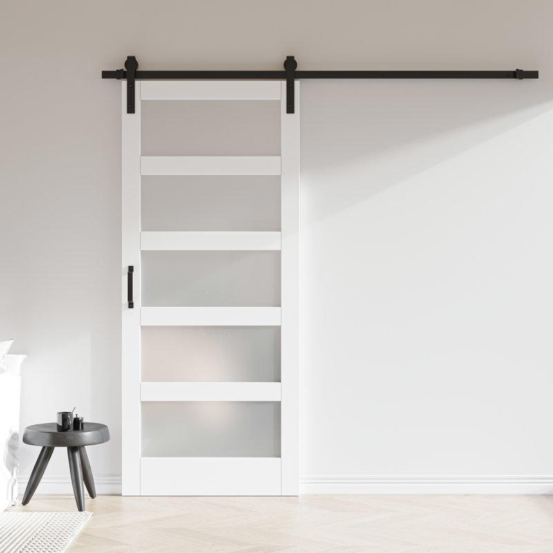 Glass and Manufactured Wood Sliding Barn Door with Installation Hardware Kit, 36" x 84"
